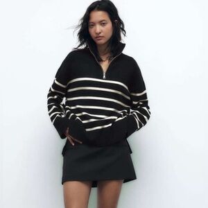 Zara striped sweater with zip